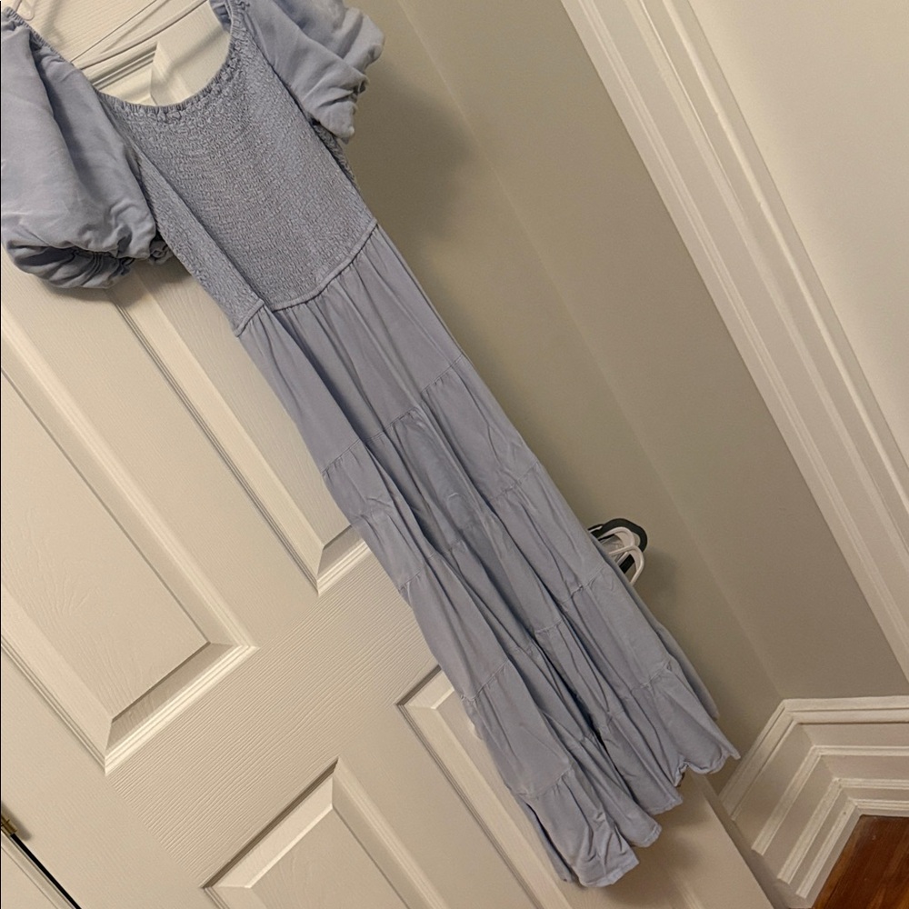 Chic Blue Maxi Dress with Puff Sleeves